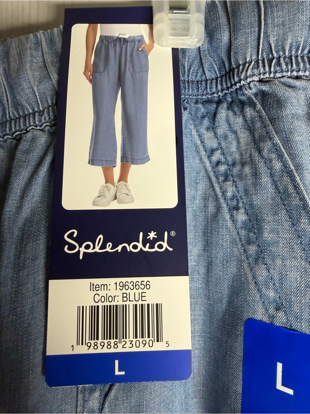 Splendid Blue Wide-Leg Cropped Drawstring Pants. Soft, Comfortable, lounge pants - Picture 1 of 4